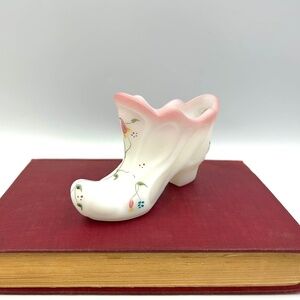Vintage Fenton Art Glass Slipper Shoe Hand-Painted Floral Design, Signed